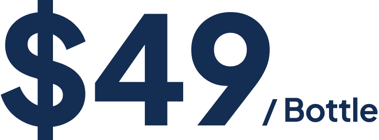 Official store price graphic: 49 dollars per bottle