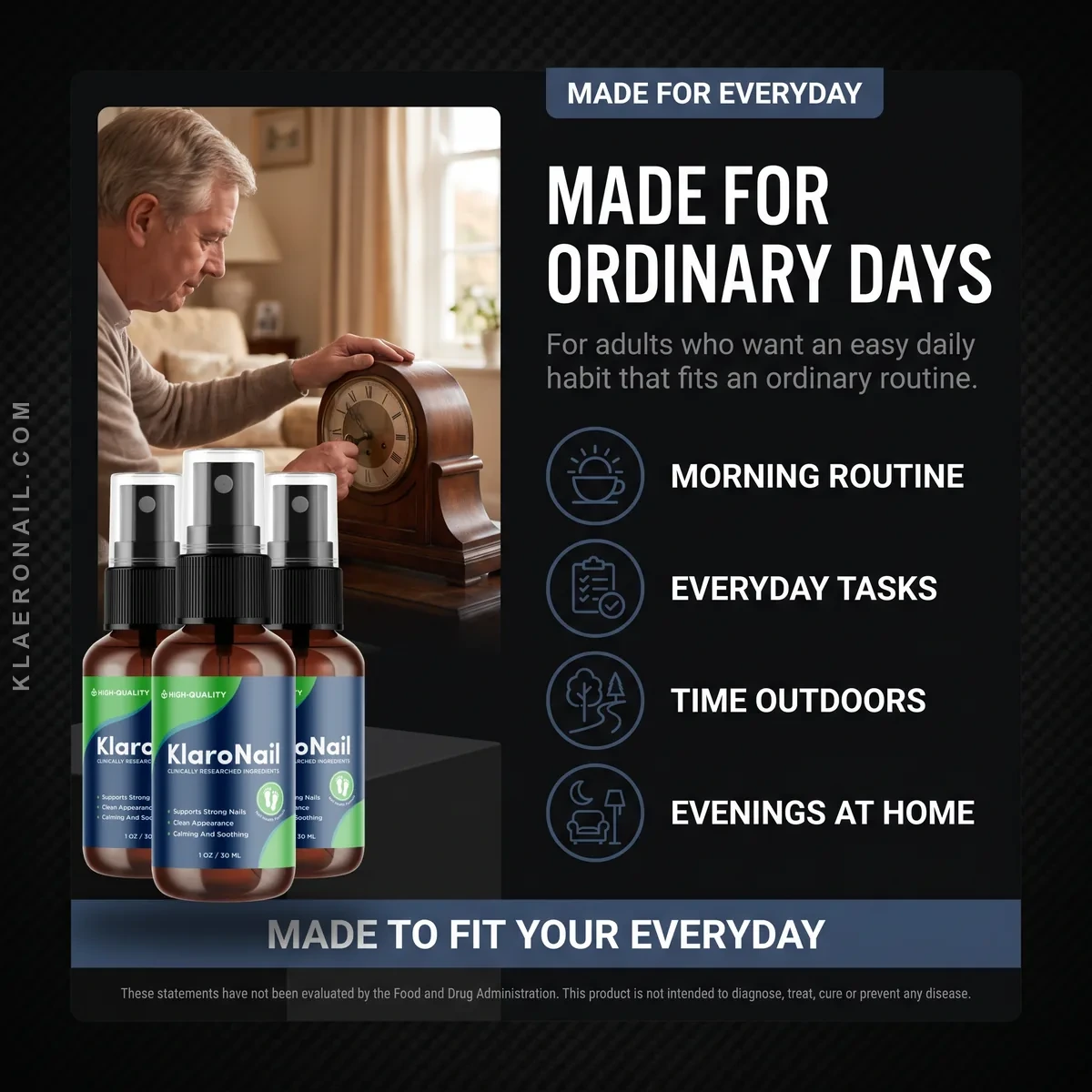 Who KlaroNail is for: adults who want an easy daily nail-care habit for mornings, everyday tasks, time outdoors and evenings at home