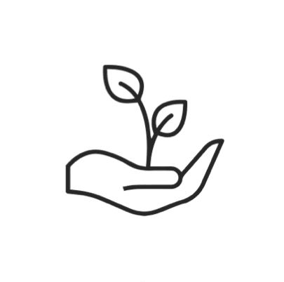 Natural formula icon: a sprouting leaf held in an open hand